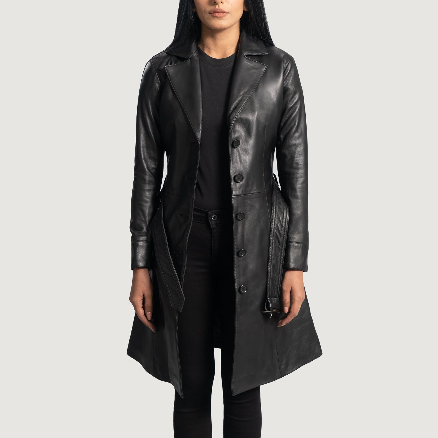 Moonlight Black Leather Trench Coat - image 1