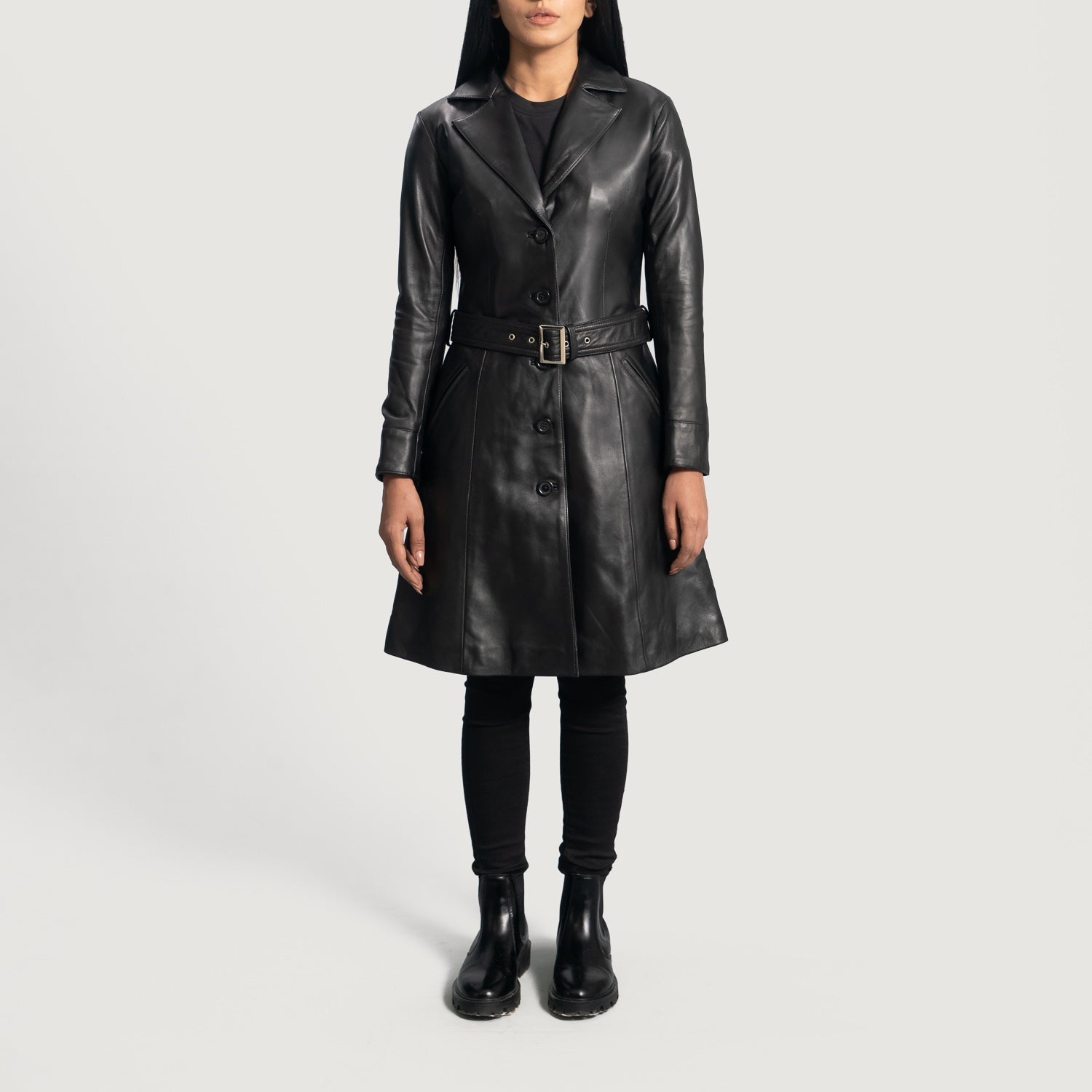 Moonlight Black Leather Trench Coat - image 3