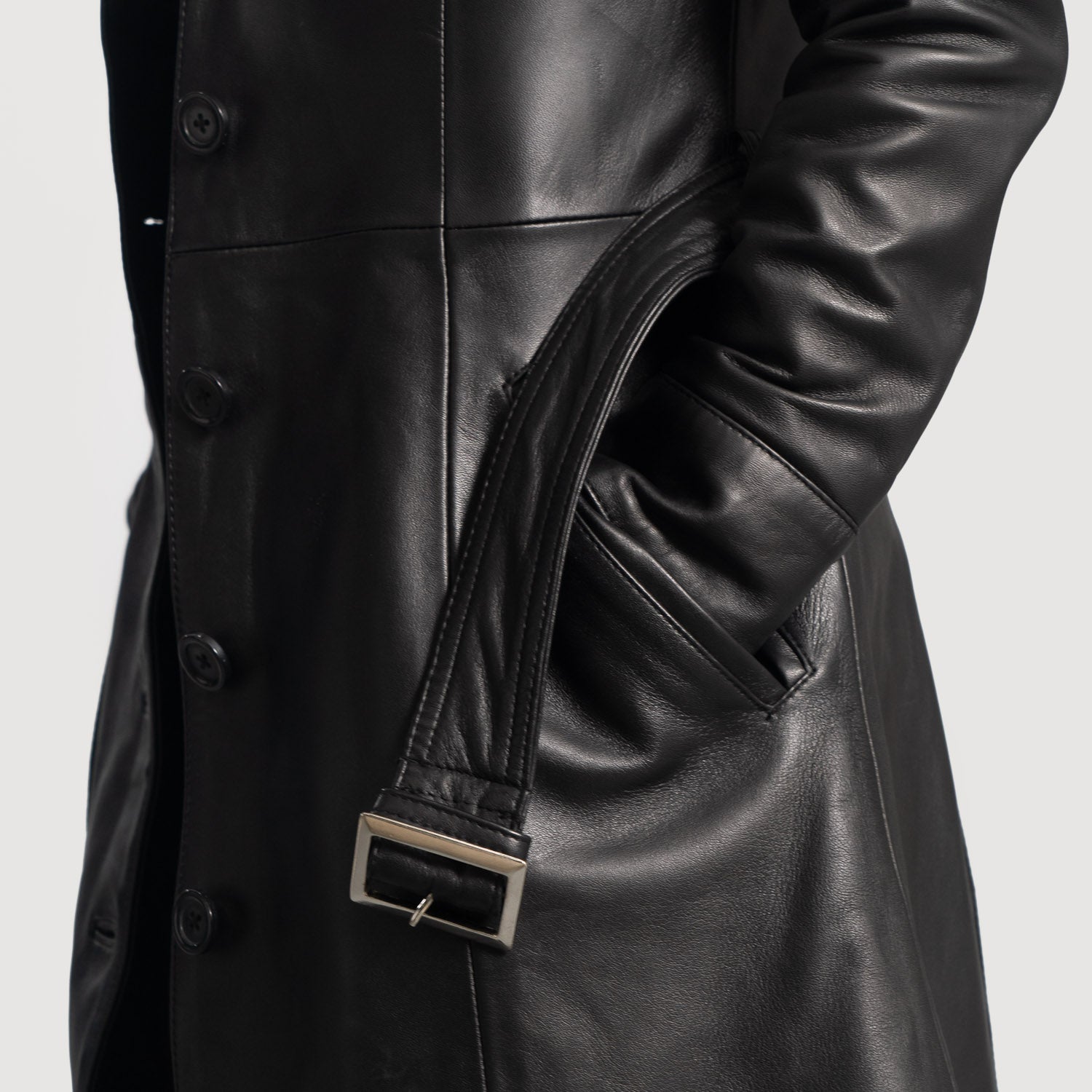 Moonlight Black Leather Trench Coat - image 6