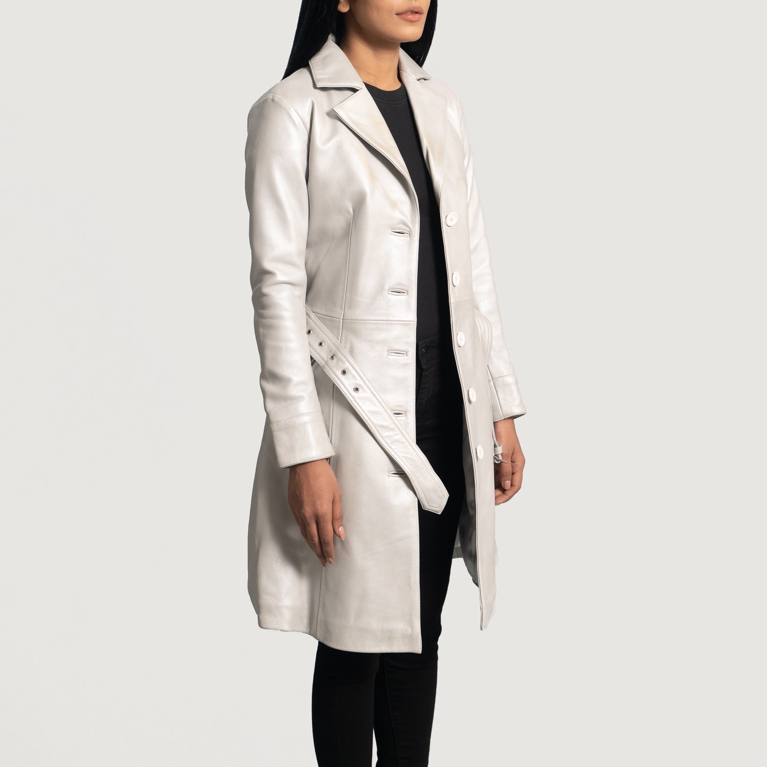Moonlight Silver Leather Trench Coat - image 3