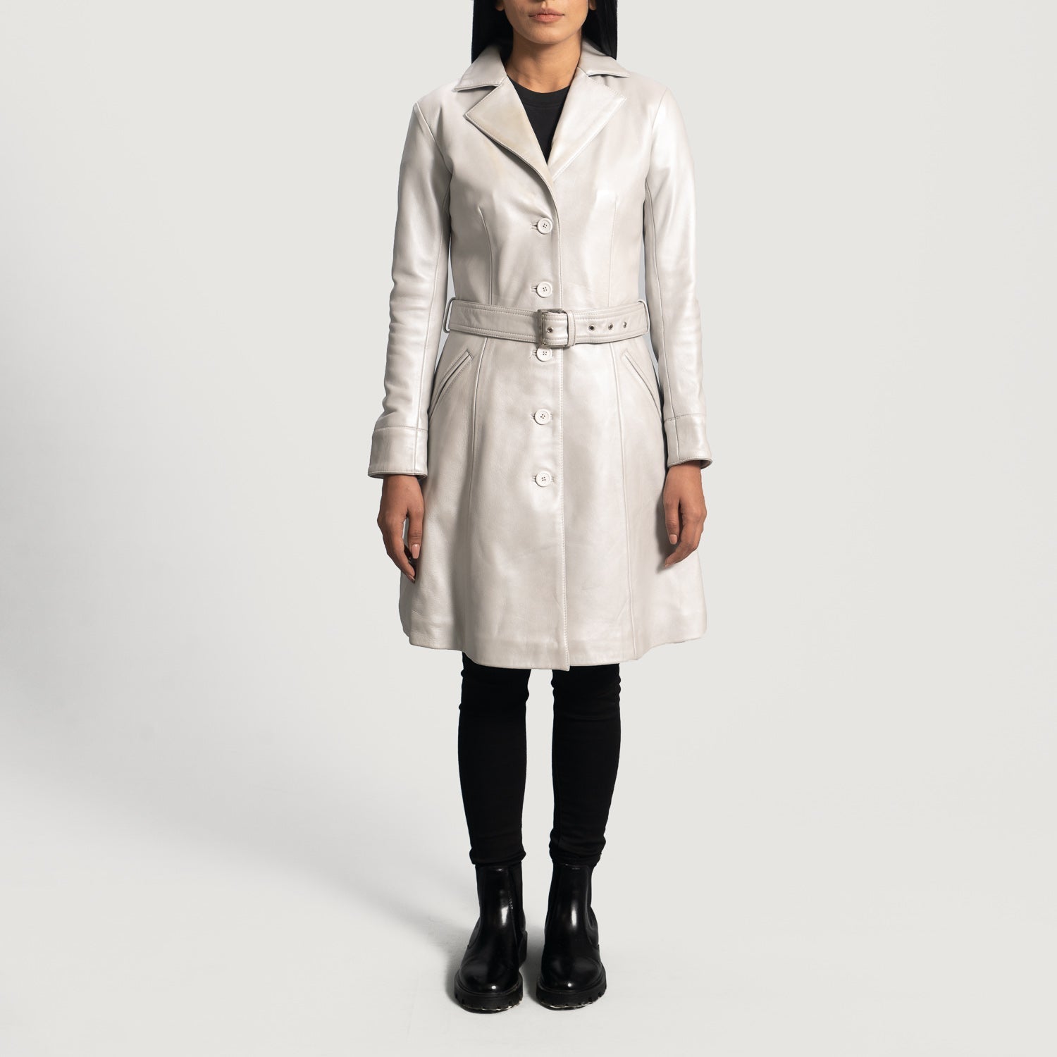 Moonlight Silver Leather Trench Coat - image 4