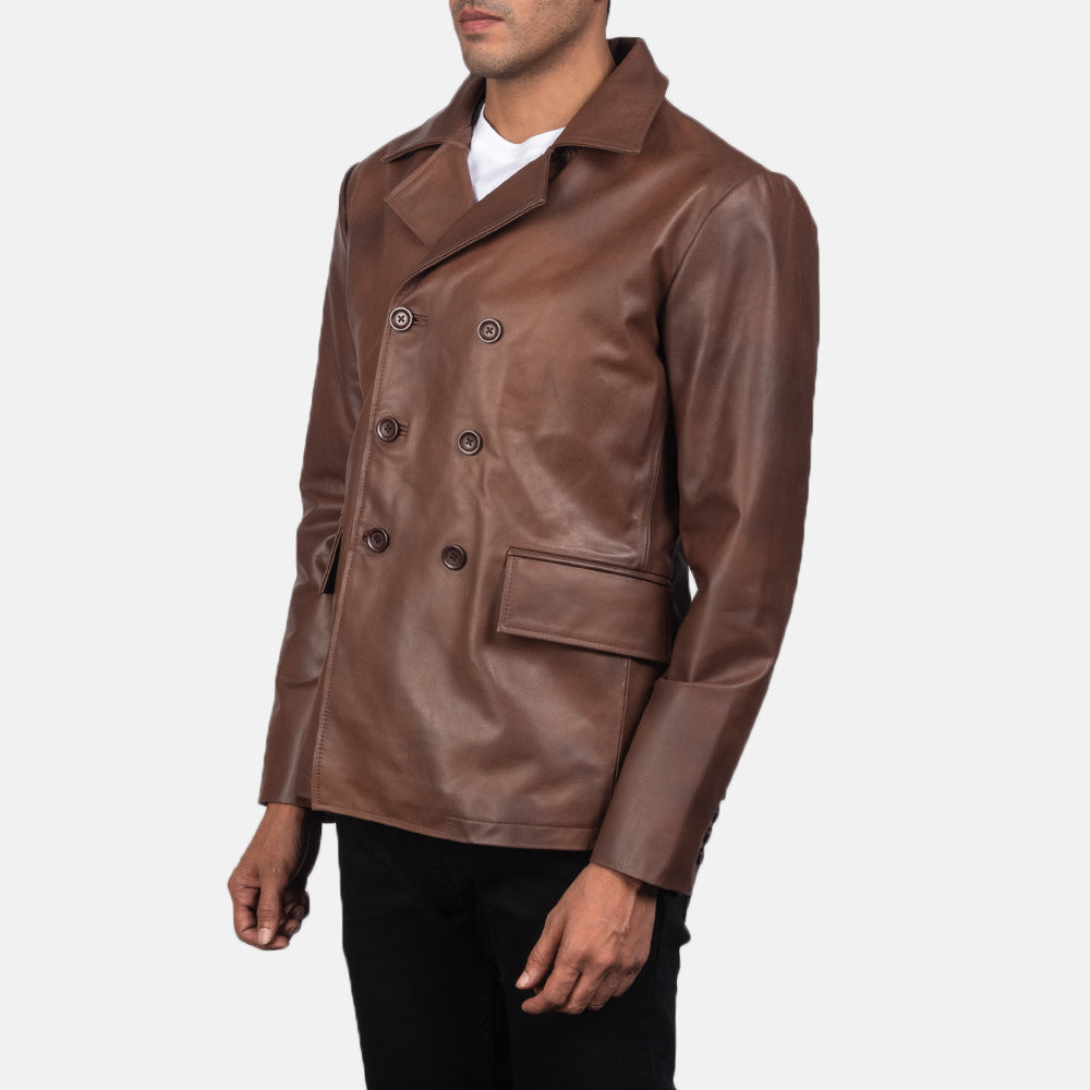 Mr. Bailey Brown Leather Naval Peacoat - image 2