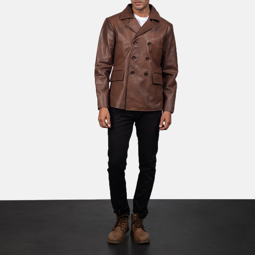 Mr. Bailey Brown Leather Naval Peacoat - image 3