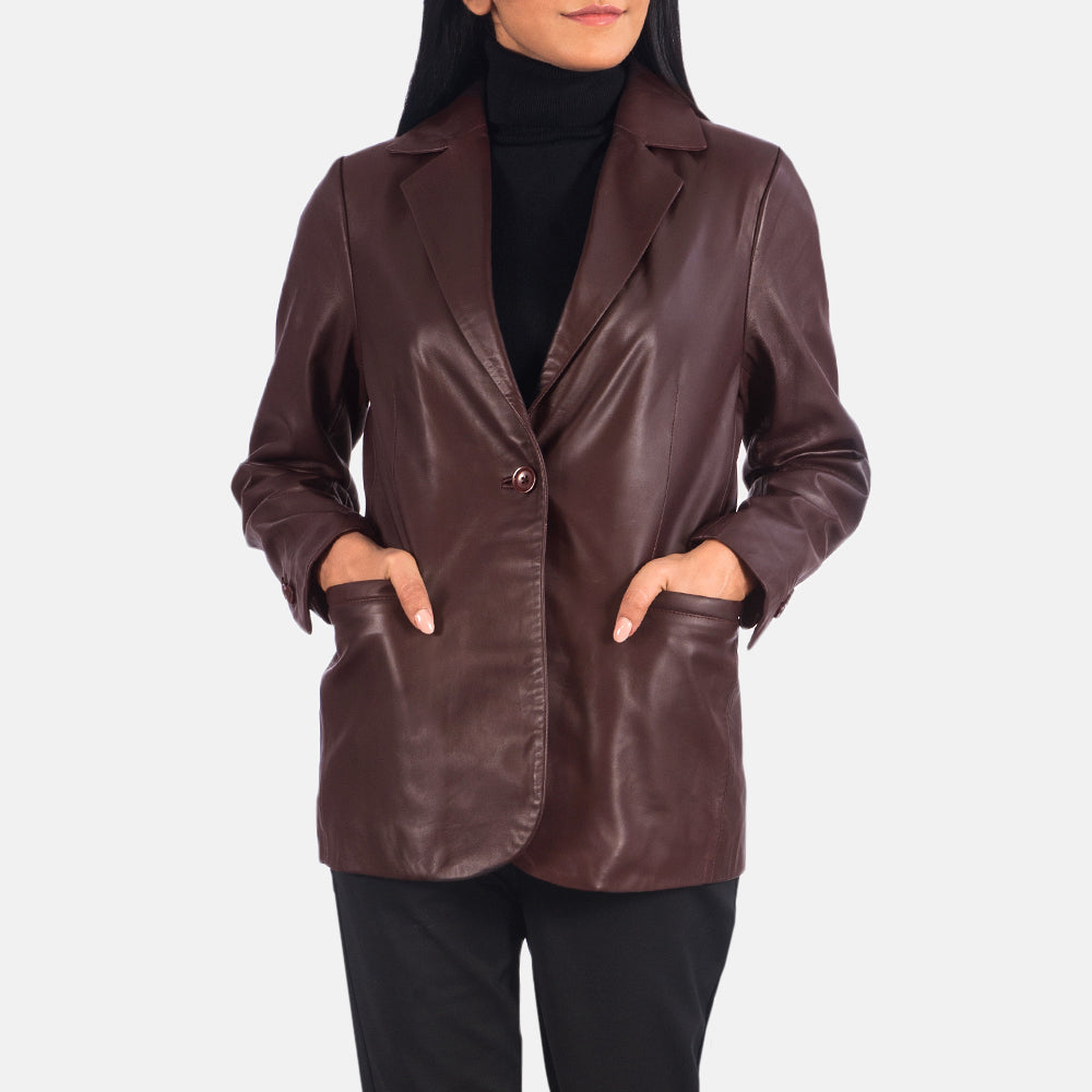 Norma Maroon Leather Blazer - image 1