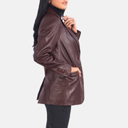 Norma Maroon Leather Blazer - image 2