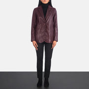 Norma Maroon Leather Blazer - image 3