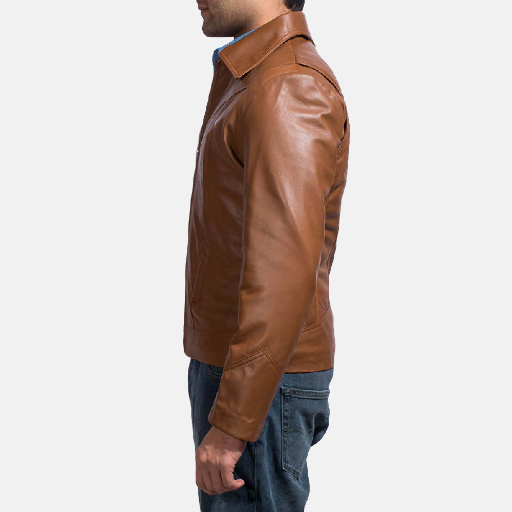 Brown Sheepskin leather Jacket - Back View Showing Tailored Shoulder Fit & Clean Hemline
