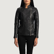 Orient Grain Quilted Black Leather Biker Jacket - image 1