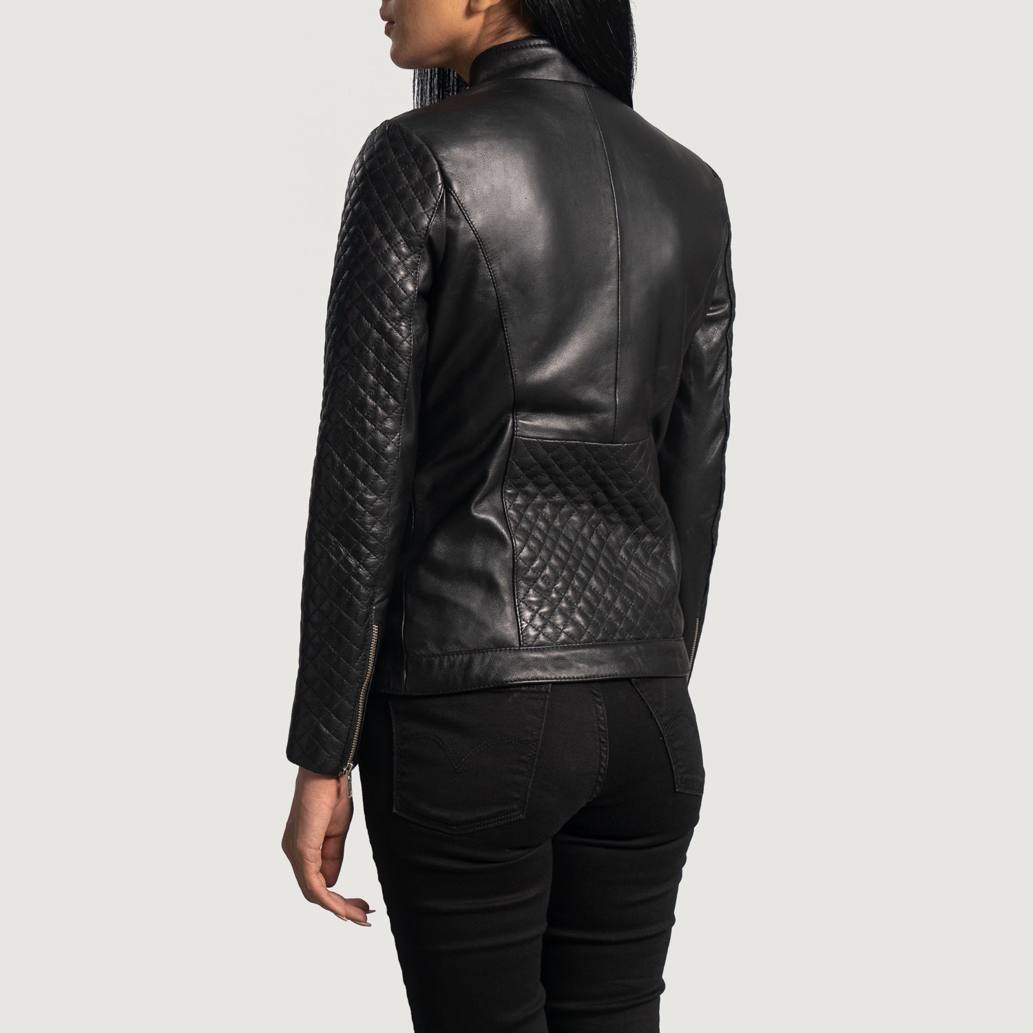 Orient Grain Quilted Black Leather Biker Jacket - image 5