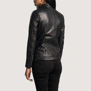 Orient Grain Quilted Black Leather Biker Jacket - image 5