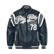 
Encrusted Varsity Leather Jacket (Navy)