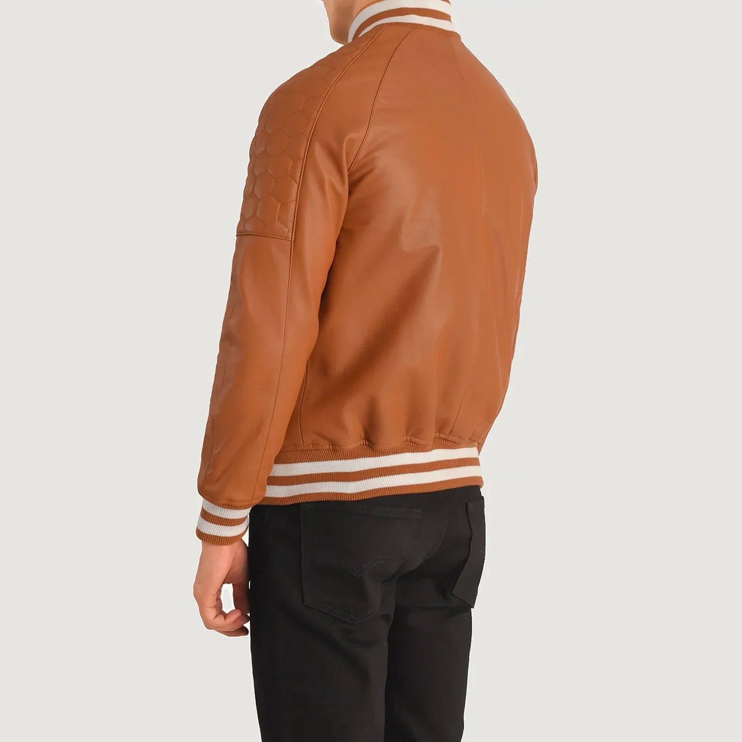 Pascal Tan Brown Leather Varsity Jacket - image 5