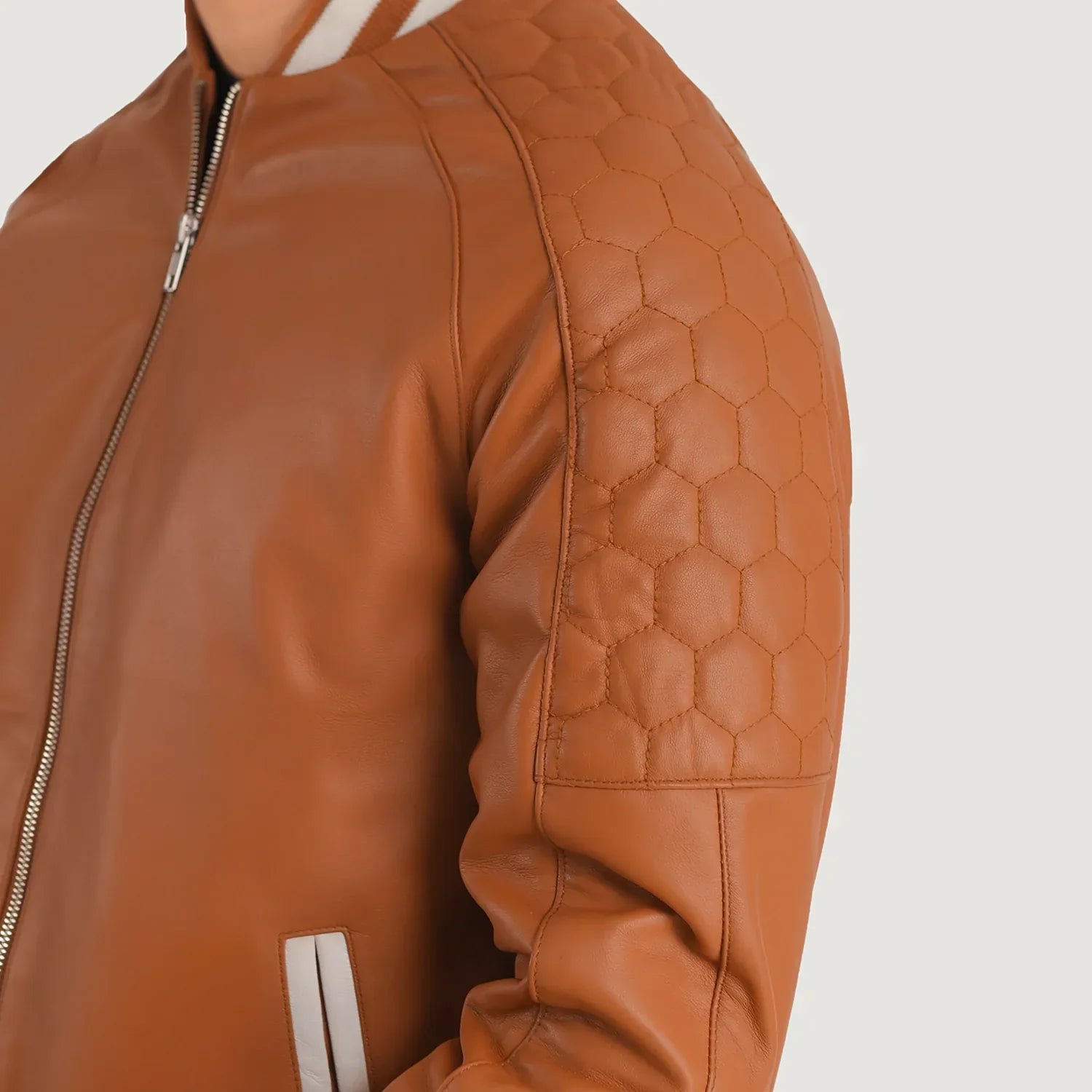 Pascal Tan Brown Leather Varsity Jacket - image 6