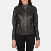 Women's Rave Brown Leather Biker Jacket in Brown Sheepskin Leather - Front Profile View & Tailored Silhouette | Buy Online