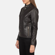 Brown Sheepskin Leather Biker Jacket - Back View Showing Tailored Shoulder Fit & Clean Hemline