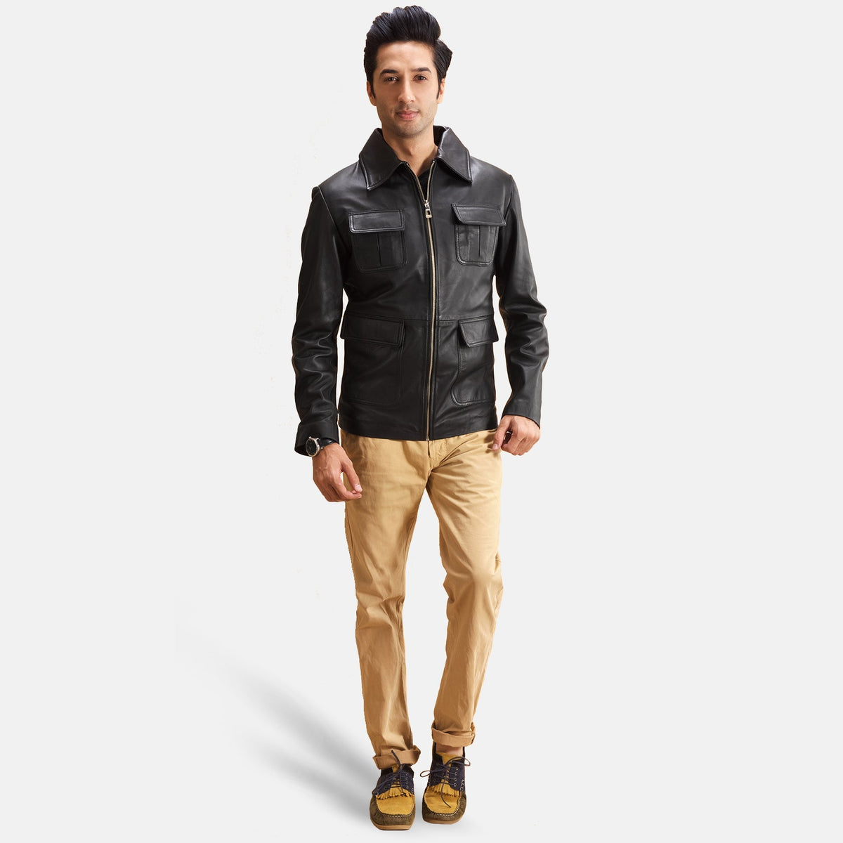 Authentic Sheepskin Leather with Semi-aniline Finish Grain Texture & Heavy-Duty Seam Stitching Detail