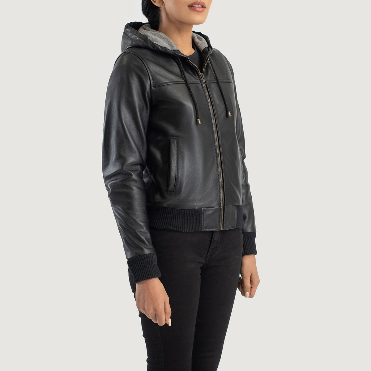 Rebella Hooded Leather Bomber Jacket – alternate product view 2