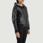 Rebella Hooded Leather Bomber Jacket – alternate product view 2
