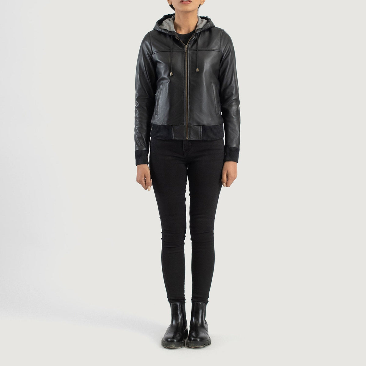 Rebella Hooded Leather Bomber Jacket – alternate product view 3