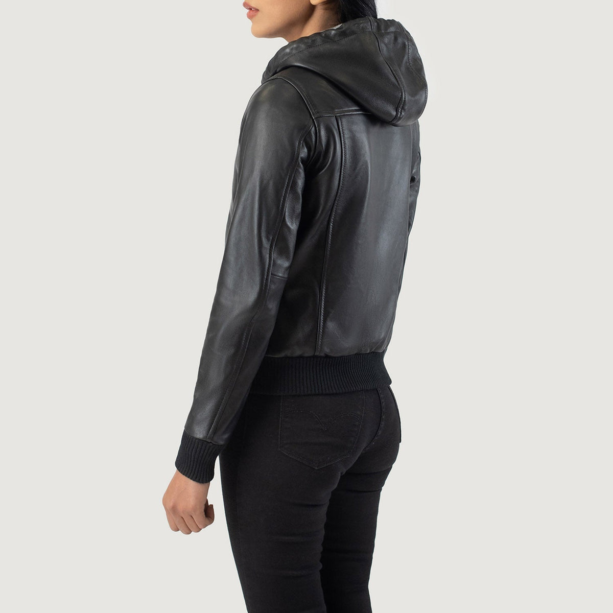 Rebella Hooded Leather Bomber Jacket – alternate product view 5
