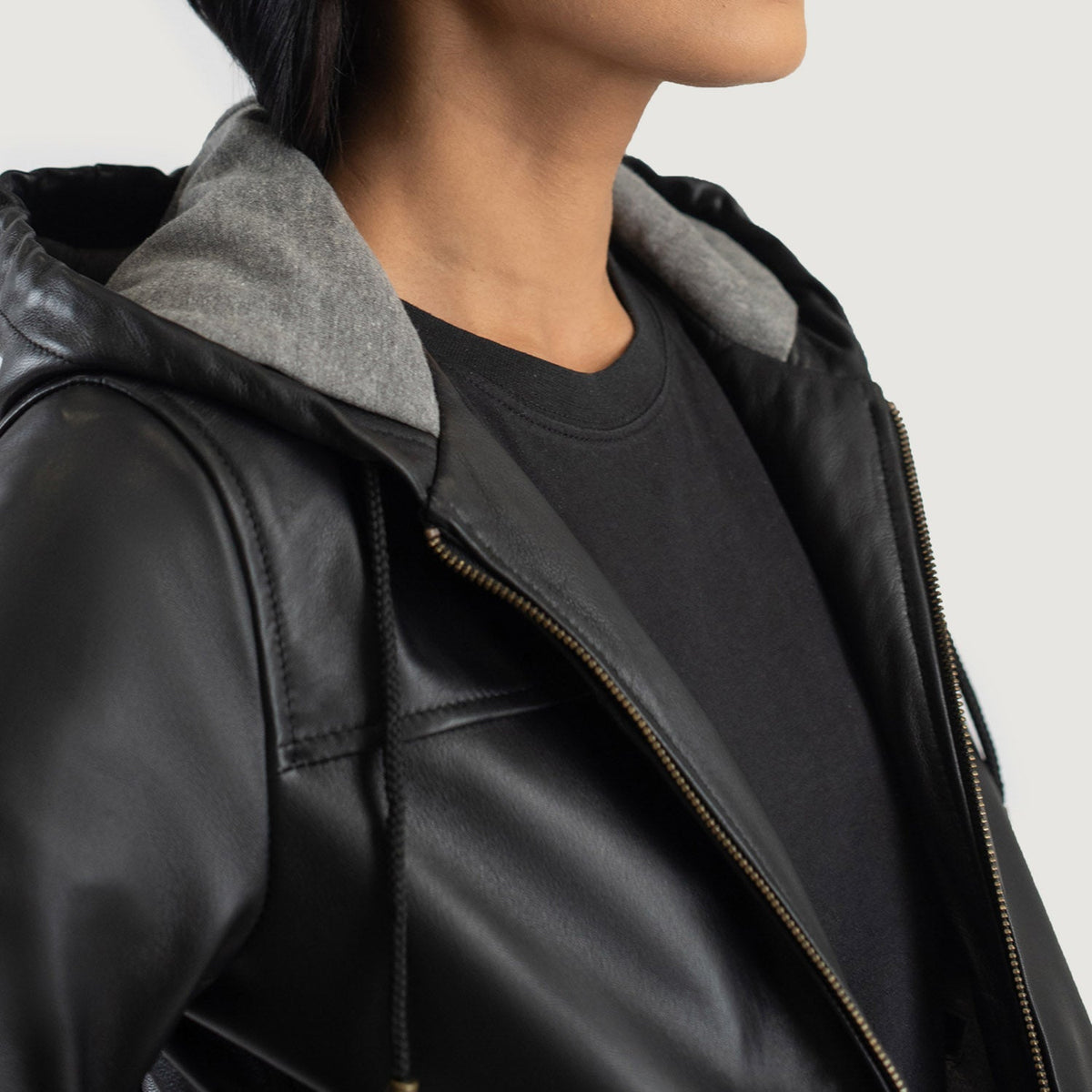 Rebella Hooded Leather Bomber Jacket – alternate product view 6