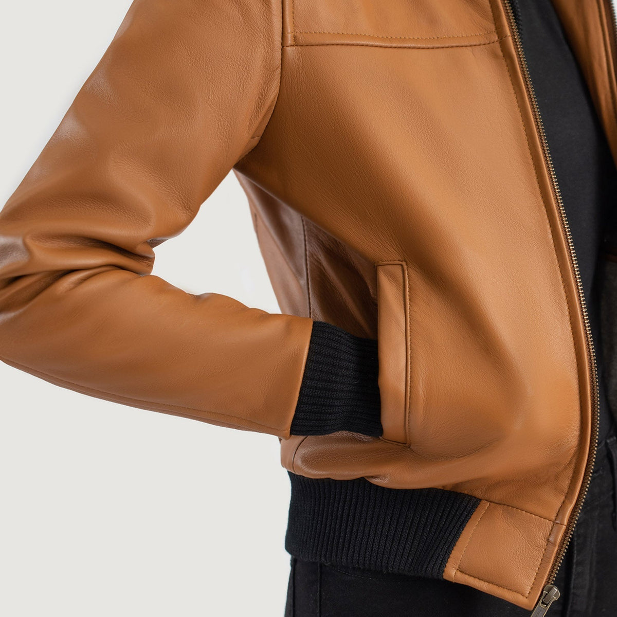 Rebella Hooded Leather Bomber Jacket – alternate product view 6