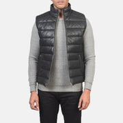 Reeves Black Leather Puffer Vest - image 1