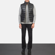 Reeves Black Leather Puffer Vest - image 3