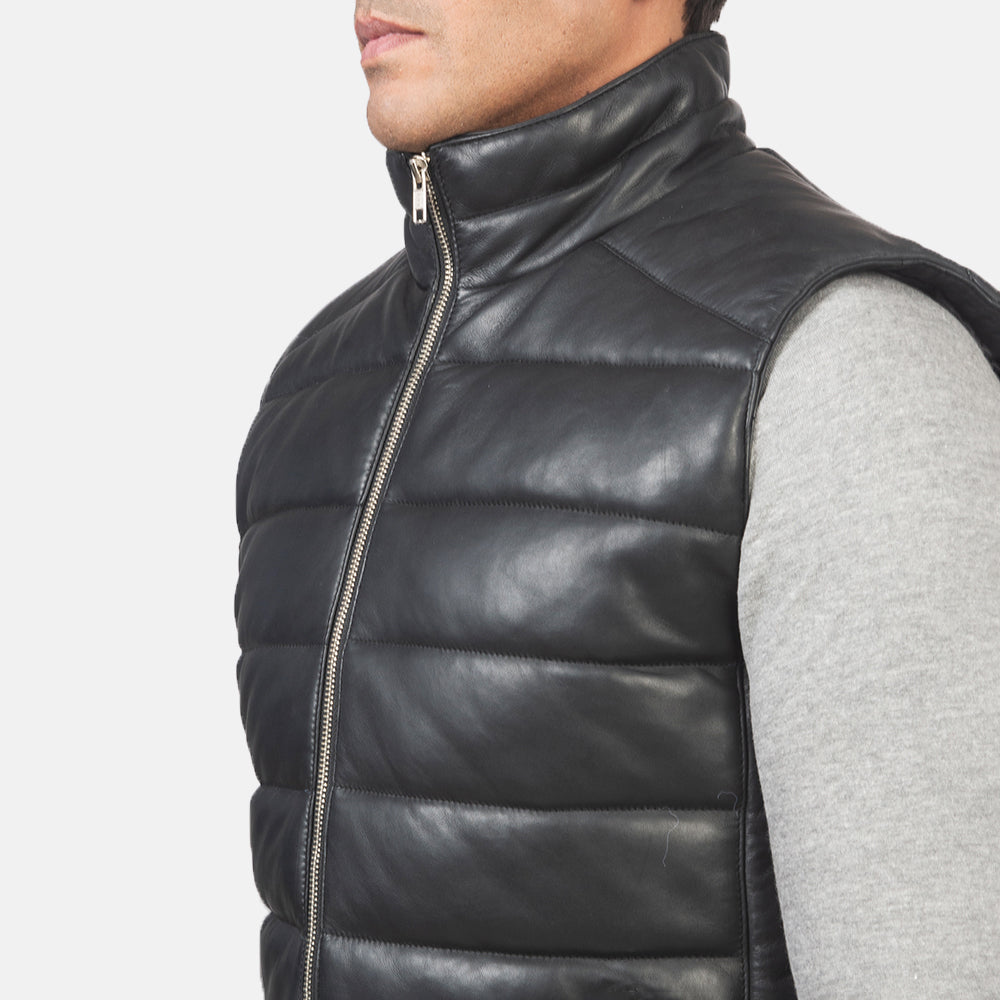 Reeves Black Leather Puffer Vest - image 6