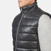 Reeves Black Leather Puffer Vest - image 6