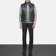 Reeves Blue Leather Puffer Vest - image 3