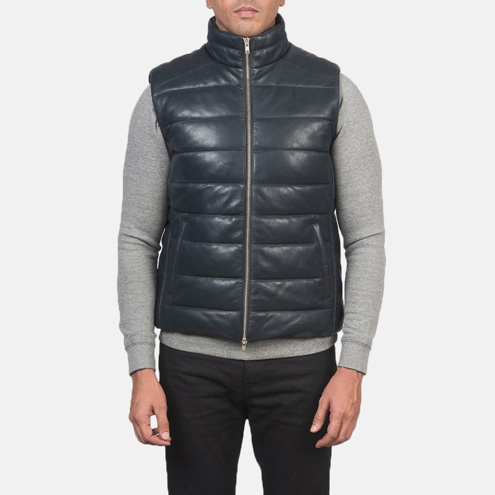 Reeves Blue Leather Puffer Vest - image 4