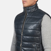Reeves Blue Leather Puffer Vest - image 6