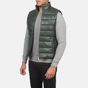 Reeves Green Leather Puffer Vest - image 2
