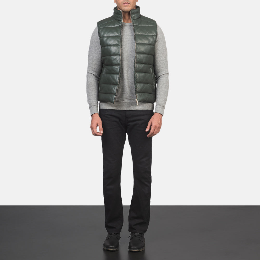 Reeves Green Leather Puffer Vest - image 3
