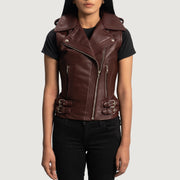 Rhonda Maroon Leather Biker Vest - image 1