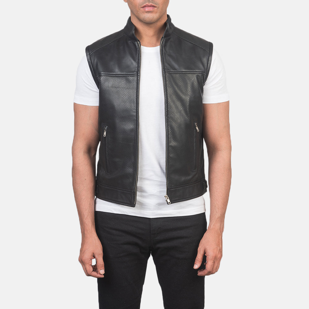 Roland Black Leather Biker Vest - image 1