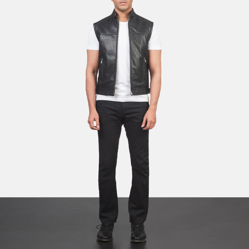 Roland Black Leather Biker Vest - image 3