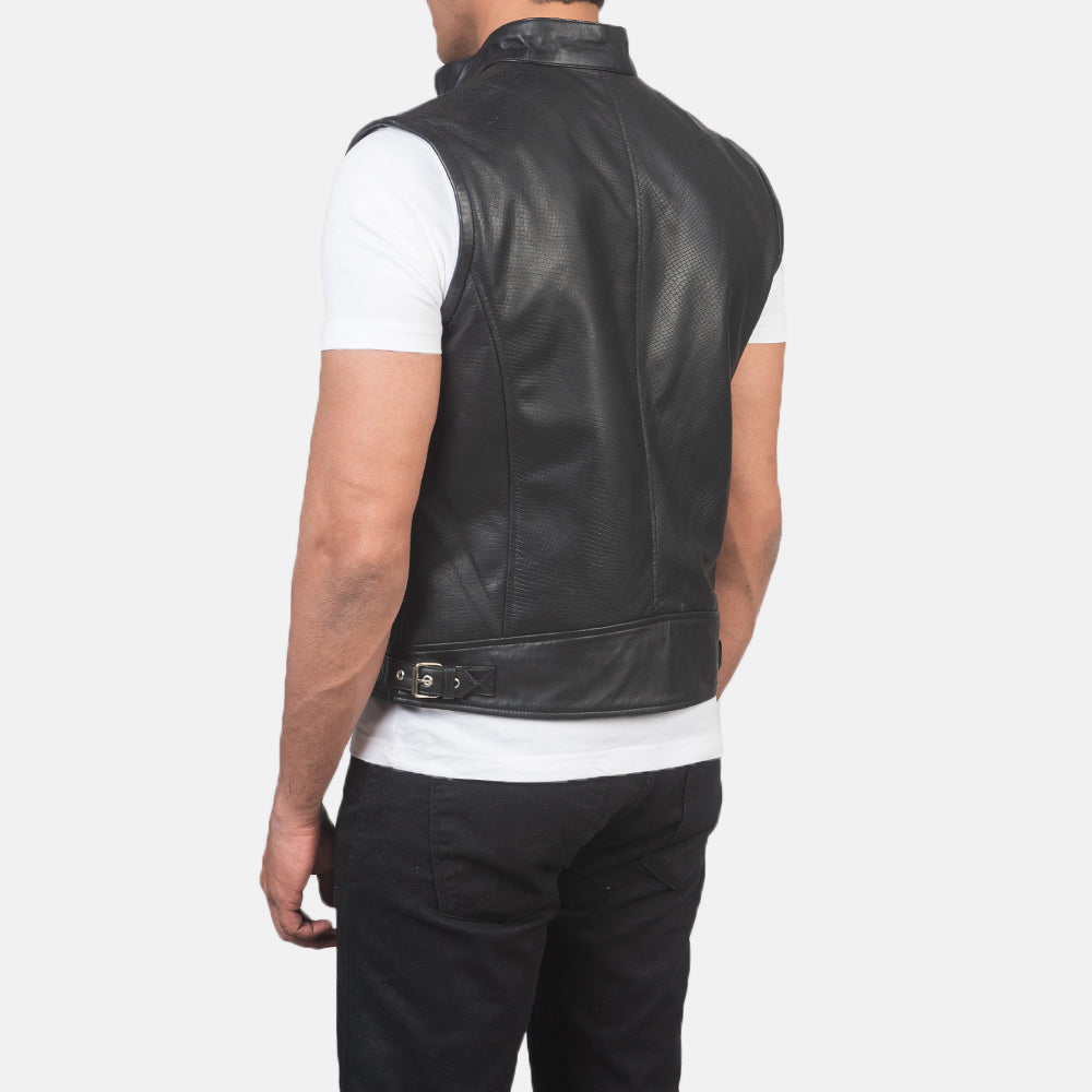 Roland Black Leather Biker Vest - image 5