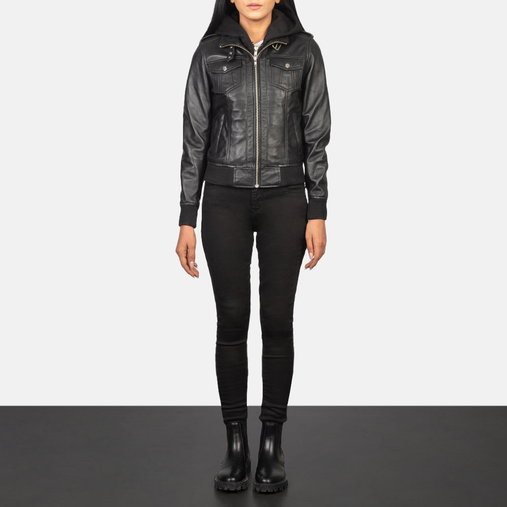 Roslyn Hooded Leather Bomber Jacket – alternate product view 3