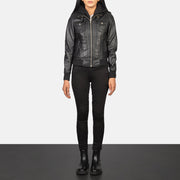 Roslyn Hooded Leather Bomber Jacket – alternate product view 3