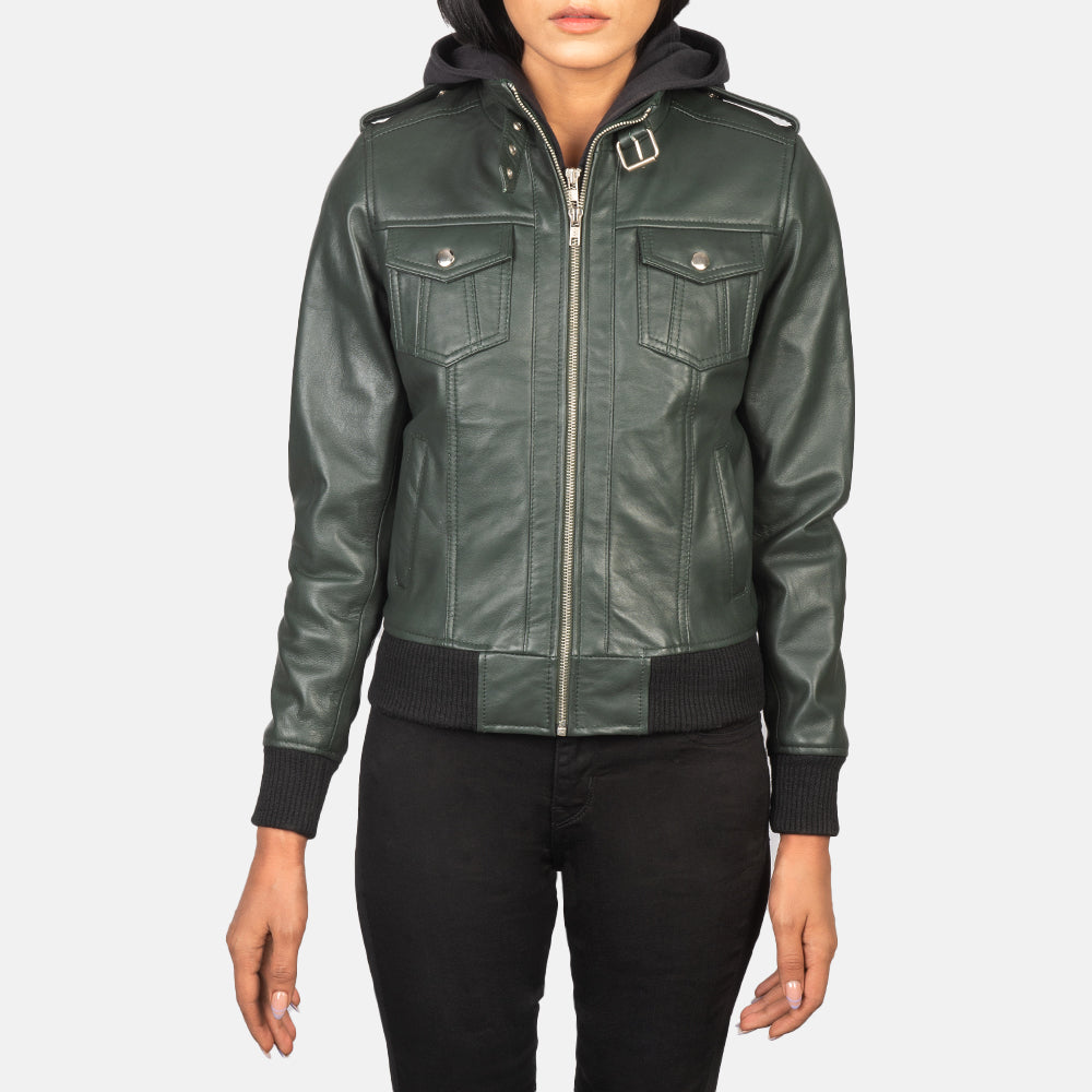 Roslyn Hooded Leather Bomber Jacket – alternate product view 4