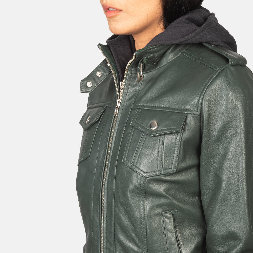 Roslyn Hooded Leather Bomber Jacket – alternate product view 6