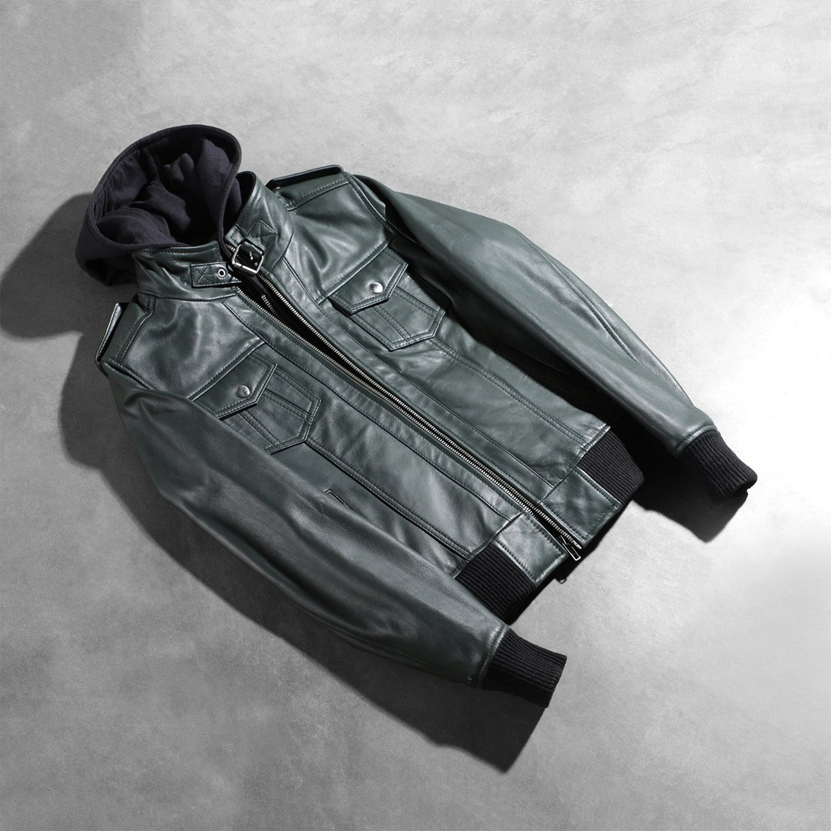 Roslyn Hooded Leather Bomber Jacket – alternate product view 7