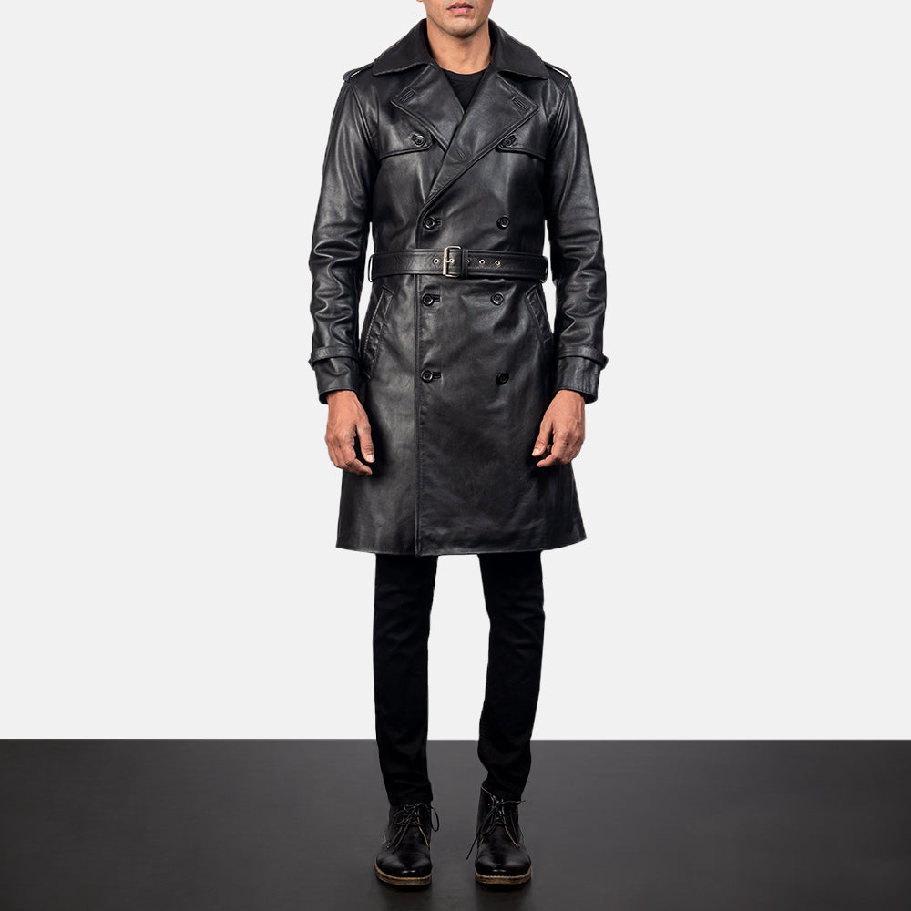 Royson Black Leather Duster Coat - image 1