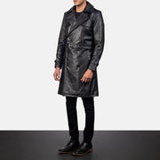Royson Black Leather Duster Coat - image 2