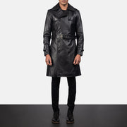 Royson Black Leather Duster Coat - image 4