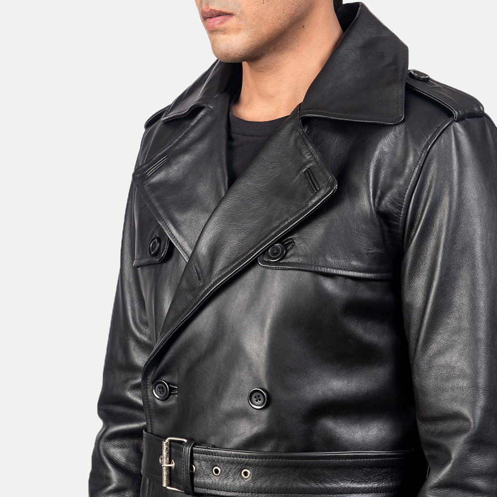 Royson Black Leather Duster Coat - image 5