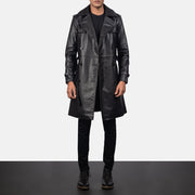 Royson Black Leather Duster Coat - image 6