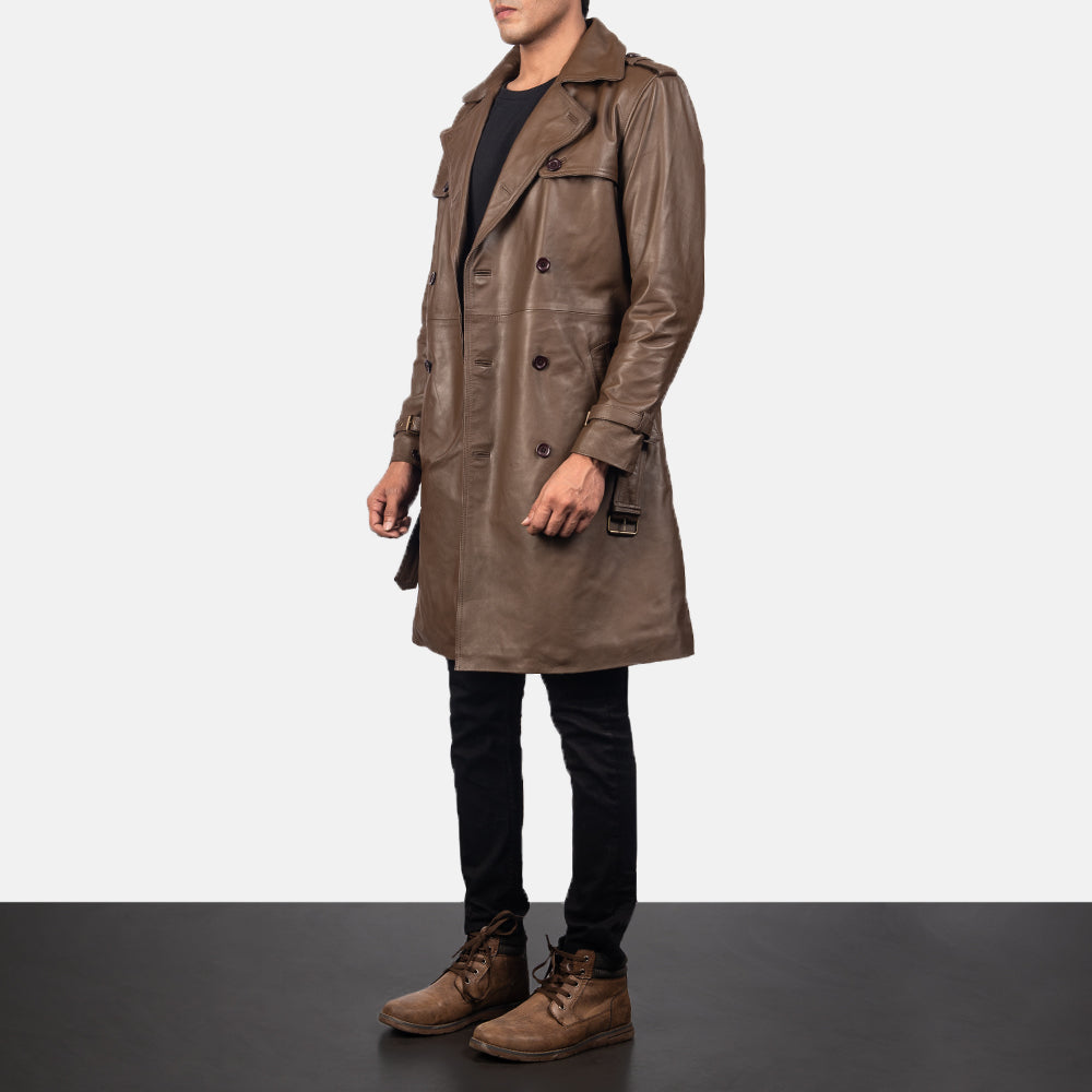 Royson Brown Leather Duster Coat - image 2